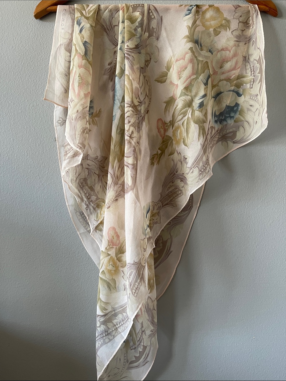 Echo Floral Pastel Silk- chiffon Blend vintage Scarf